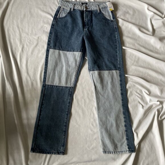 Colorblock Patchwork Blue Jeans Womens Size 8 By Rue21 100% Cotton Straight-Leg - Picture 1 of 10